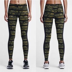 Nike Women’s Epic Luxe Clash Dri-Fit Running Tights Size XS Camo Green/Black
